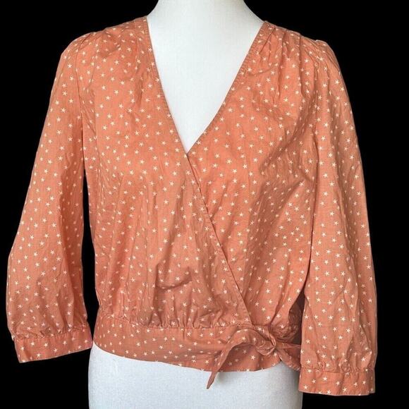 Madewell Wrap Top Womens Size Medium Star Scatter Puff Sleeve V Neck #G1261 - Picture 2 of 6
